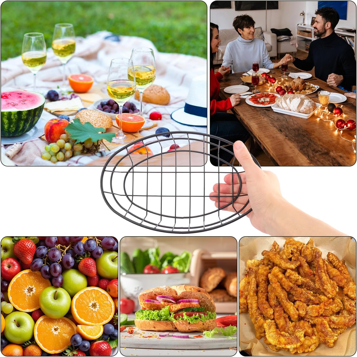 13 Pack Wire Bread Basket with 50 Sheets Deli Wrappers Paper, 9.65 x 6.1 x 2.17 Inch Metal Oval Bread Basket for Food & Fruit Serving – Durable Black Wire Baskets for Home & Kitchen
