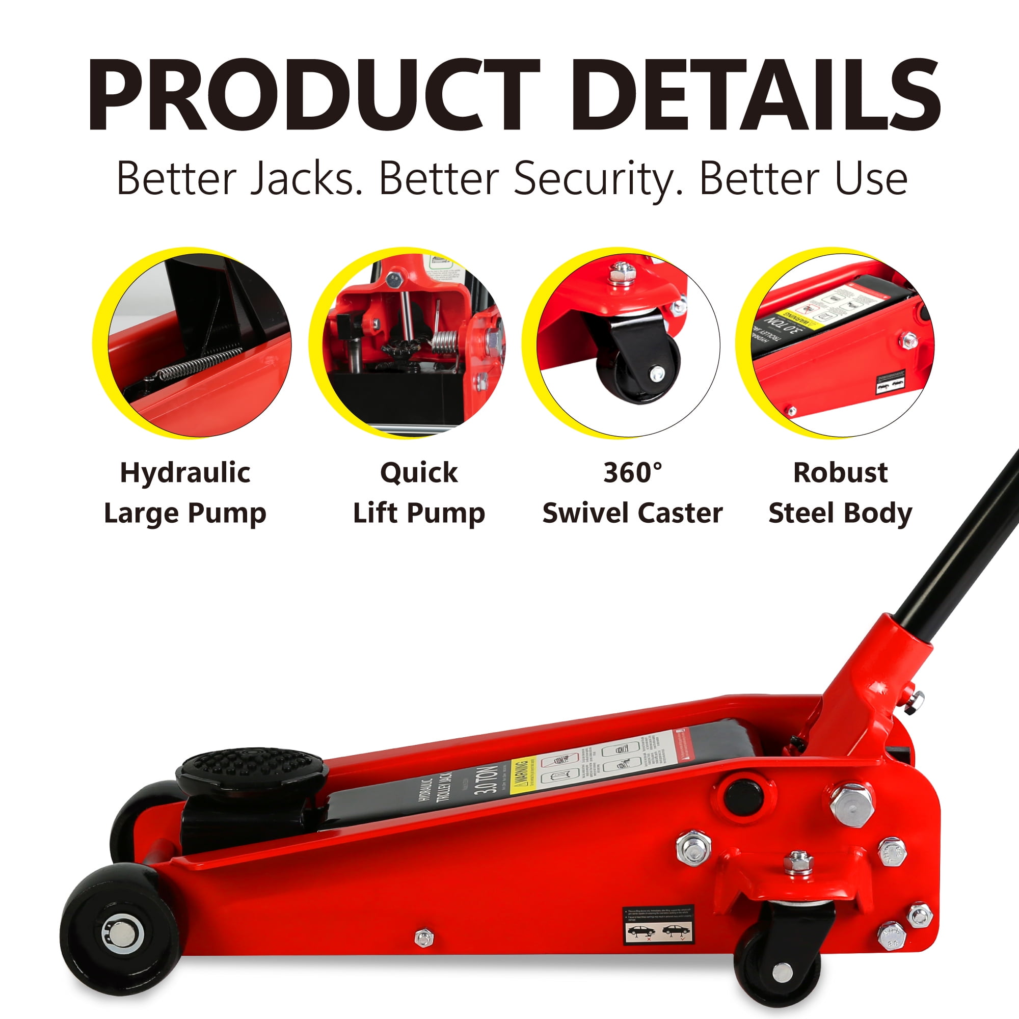 Aukfa Low Profile Floor Jack 3 Ton with Single Piston Quick Lift Pump,Floor Jack Lifting Range 5.1"-20",Red