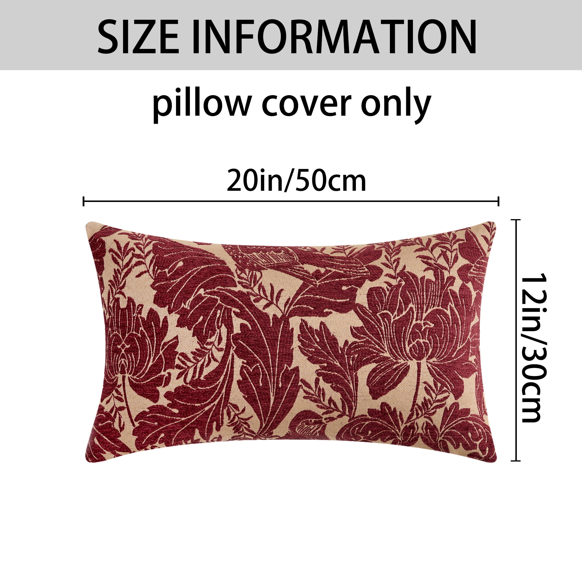 Unique Bargains Throw Pillow Covers Set of 2, Floral Decor Cushion Cover Red 12" x 20"