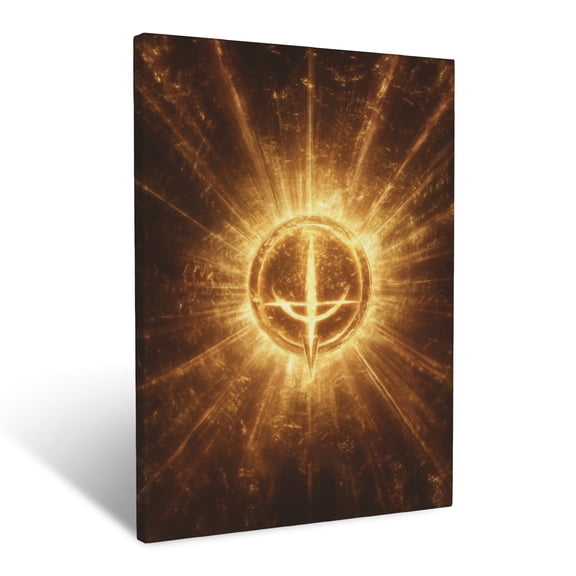 CozyNet A Radiant Alpha And Omega Symbol Glowing In The Center Of Golden Rays Wall Art Prints With Frame Canvas Perfect for Living Room & Bedroom, Ready to Hang, Wall Decor 12"x16"