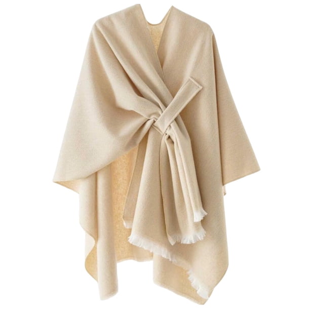 Chal de mujer de punto liso con abertura en la barra, ideal para combinar con un chal de invierno de poliéster.