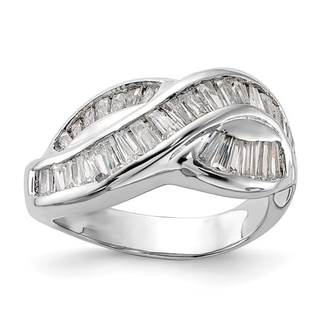 Finest Gold Sterling Silver Polished CZ Ring - Size 6