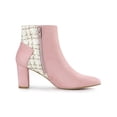 thumbnail image 3 of BLISSFUL STEP Women's Pointed Toe Plaid Block Heels Ankle Boots Pink 9, 3 of 7