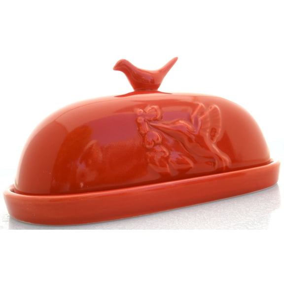 JBK Pottery Hummingbird Butter Dish - Red