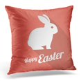 thumbnail image 1 of BOSDECO Pink Rabbit White Bunny Silhouette and Happy Easter Sign Red Flat Pillowcase Pillow Cover Cushion Case 16x16 inch, 1 of 1