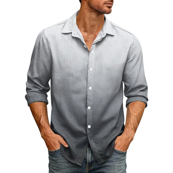 CCRFTGI Mens Shirts Casual Big And Tall Long Sleeve Button Down Shirts Gradient Summer breathable Shirts Gray S