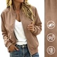 thumbnail image 2 of Nowekniz Women's Zip Up Bomber Jacket, Long Sleeve Loose Fit Casual Outerwear Coat with Pockets, Trendy Spring Fall Daily Outfits, 2 of 9