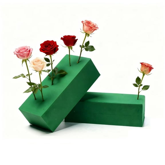 Green Floral Foam Bricks Applied Dry or Wet 9" x 4" 3" Thick Craft Bases 2 Count