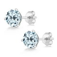 thumbnail image 3 of Gem Stone King 18K White Gold Sky Blue Topaz 3-Prong Stud Earrings for Women Men (1.40 Cttw, Gemstone November Birthstone, Round 5MM), 3 of 5