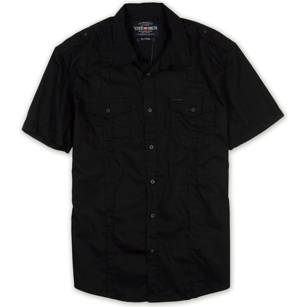 Ecko Unltd. Camisa Roberts SS Woven Button Up para hombre, negro, mediano
