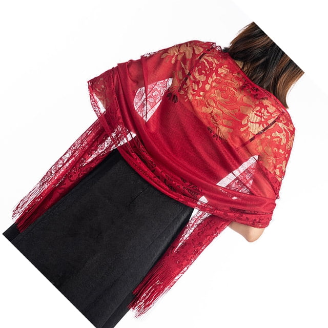 sweethay Chal de mujer, portátil, reutilizable, lavable, decorativo, patrón de flores, encaje, elegante, para oficina, citas, baile, envolturas para Accesorios de disfraces Vino rojo sweethay AP012528-04