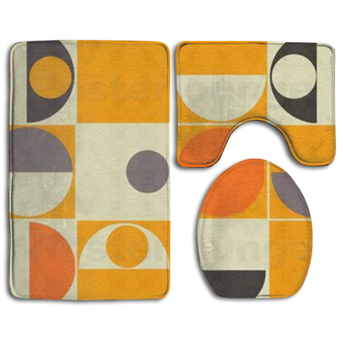 PUDMAD Orange Round 3 Piece Bathroom Rugs Set Bath Rug Contour Mat and