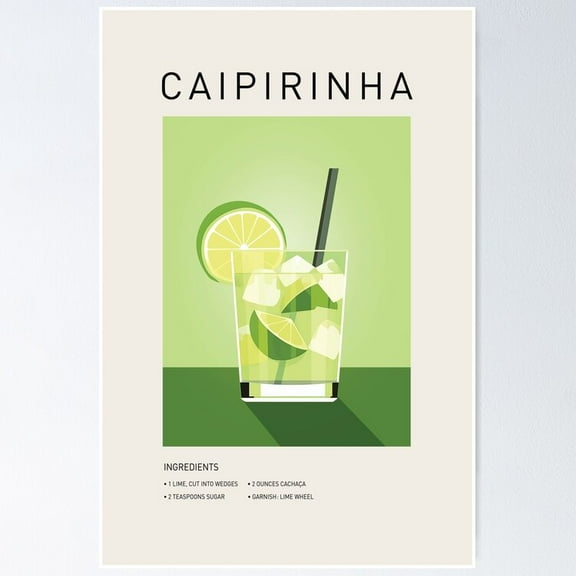 Poster Caipirinha Cocktail - No Framed, Vintage Wall Art, Trendy Retro Print, Positive Quote Poster, Room Decor, Wall Art, 8x12