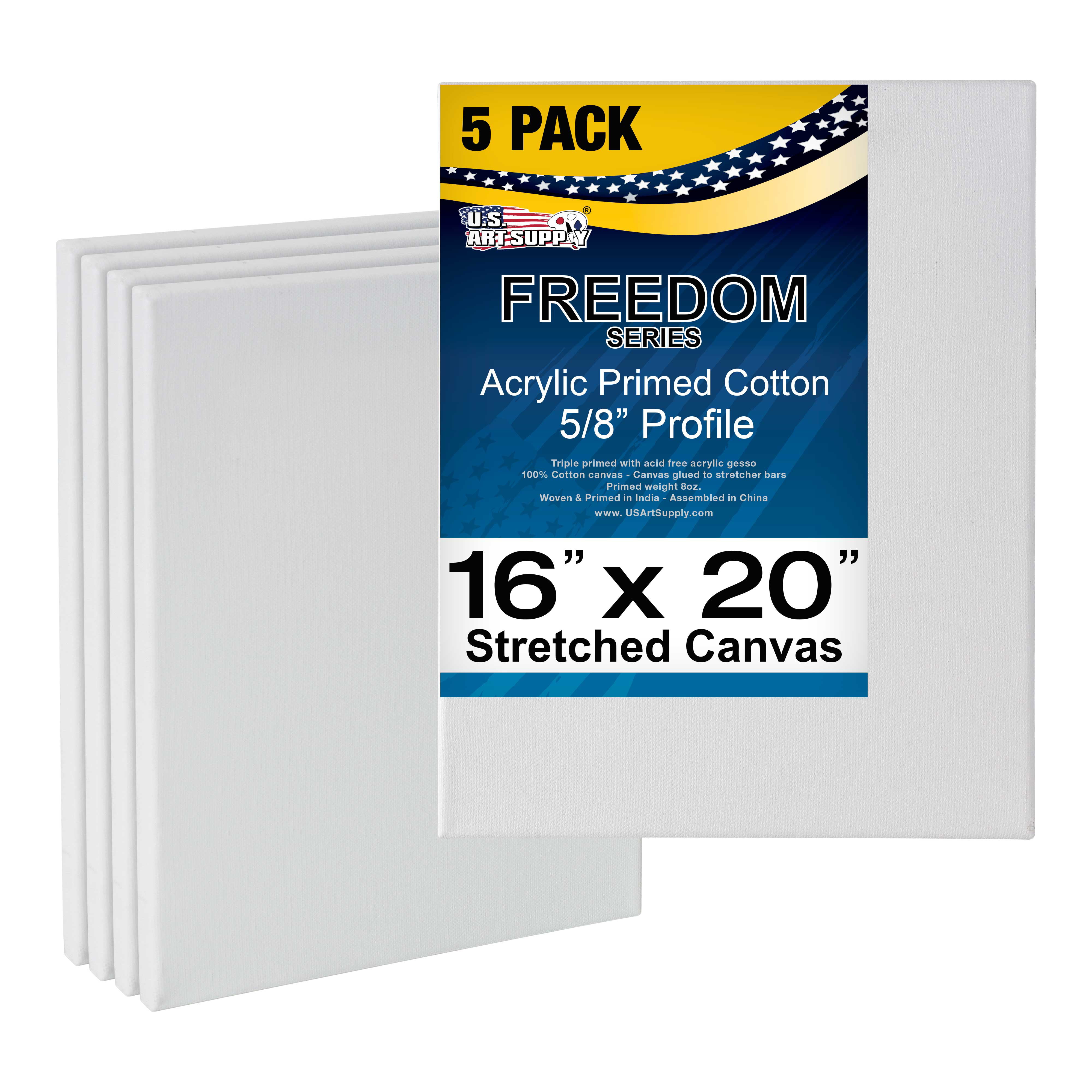 16" X 20" Stretched 100% Cotton Canvas 5 pack Art Supply Paint Acrylic Oil-5 pk 