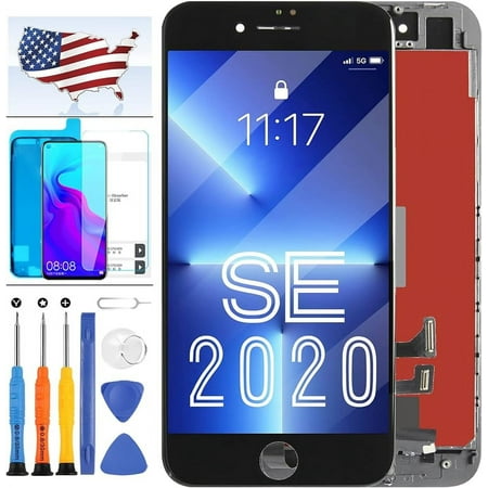 for iPhone SE 2020 Screen Replacement for iPhone SE2 LCD Touch SE 2nd Generation A2296 A2275 A2298 Display Sensor Glass Panel Digitizer Assembly Repair Parts Kit with Protector Film +Tools (Black)