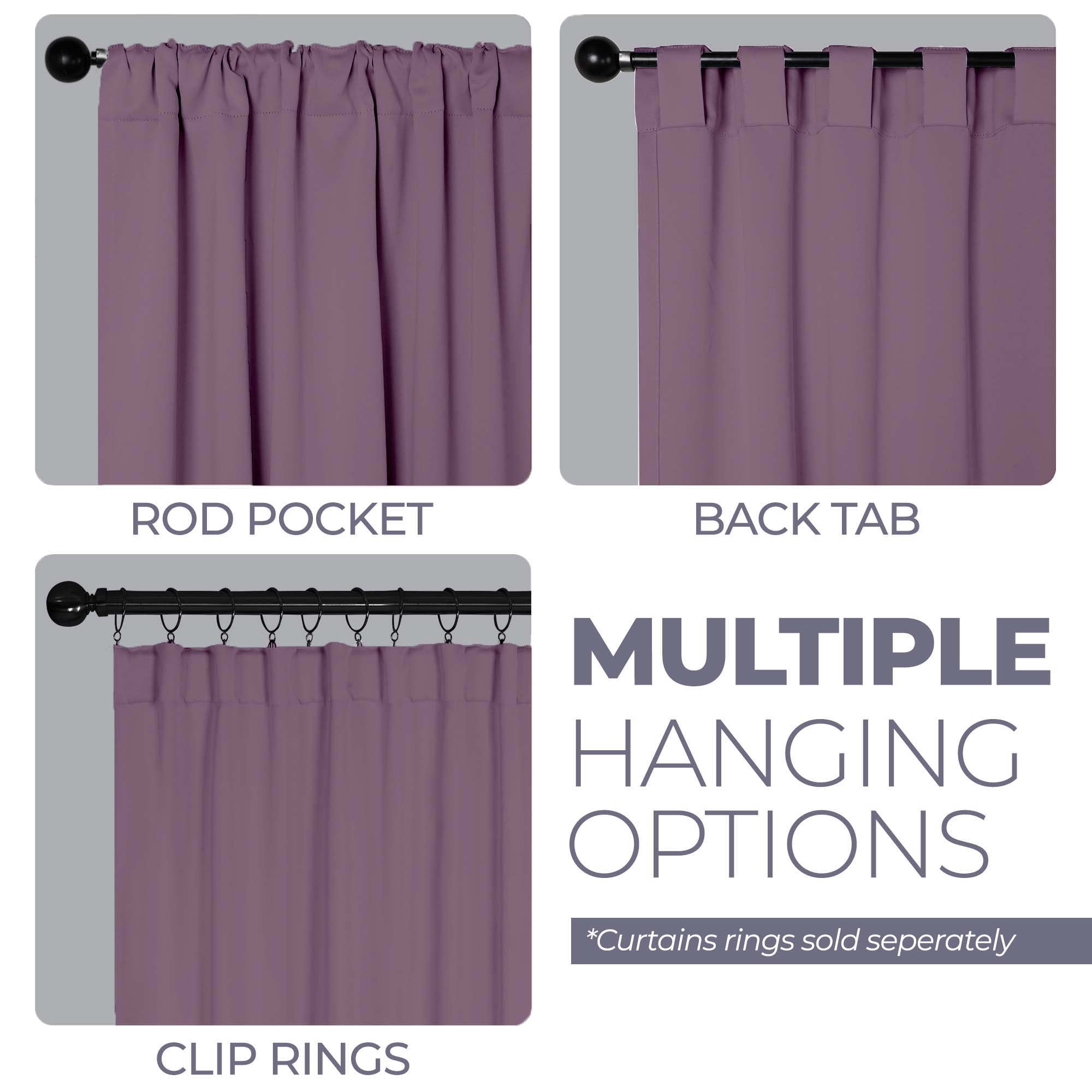 Superior Blackout Solid Light Filtering Back Tab Curtain Panel Set, 42" x 96", Wisteria