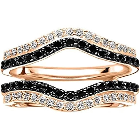 Moissanite Black & White Diamond 925 Sterling Silver 14K Rose Gold Finish Womens Enhancer Wrap Engagement Wedding Bridal Style Ring for Women