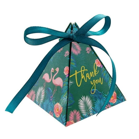 Decorative Favor Boxes (Triangle Gift Box?50pcs Flamingo Paper Boxes Wedding Party Favor Candy Decorative Box with Ribbon Triangle Gift)
