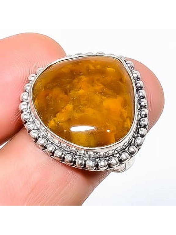 Natural Nellite - Aka Honey Stone 925 Sterling Silver Ring Size 8|Handmade Ring, Gift for her, Yellow Ring, Gemstone Silver Jewelry