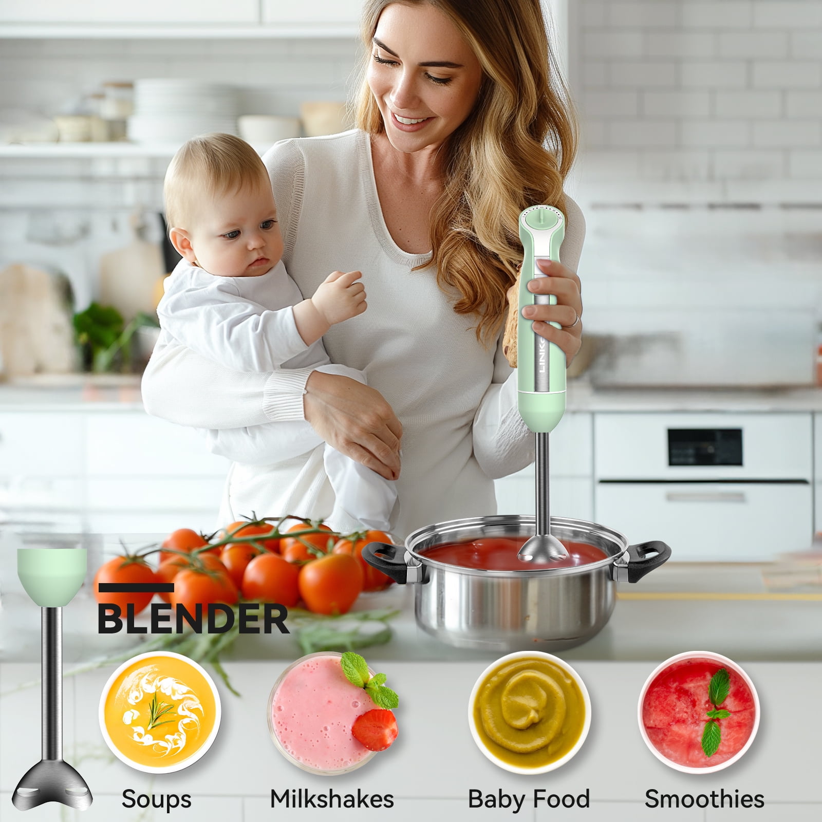 LINKChef Immersion Blender, 20Speed 1000W 5in1 Immersion Hand Blender, Stick Blender with Turbo Mode(图4) LINKChef Immersion Blender, 20Speed 1000W 5in1 Immersion Hand Blender, Stick Blender with Turbo Mode(图4)