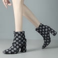 thumbnail image 2 of Ripped Denim Plaid Dress Boots for Women Fashion Retro Checkered Chunky High Heel Winter Fall Ankle Booties, 2 of 7