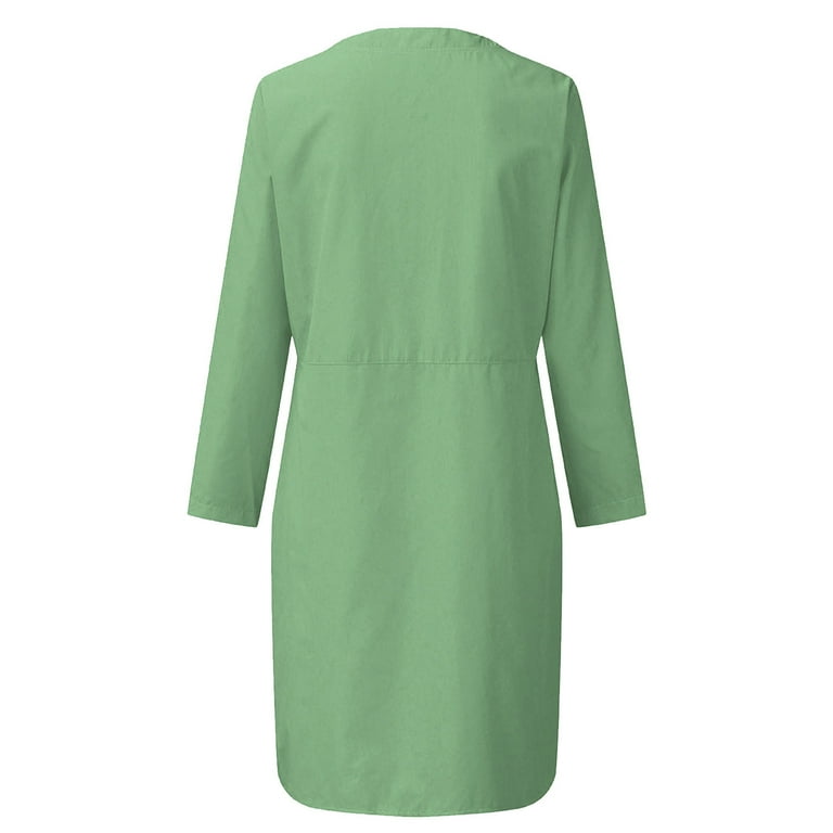 Women Dresses under $10! Cagogo Linen Cotton Dress for Women Button Shirt  Dress Long Sleeve Round Neck Dressy Casual Mini Dresses with Pockets -  Walmart.com