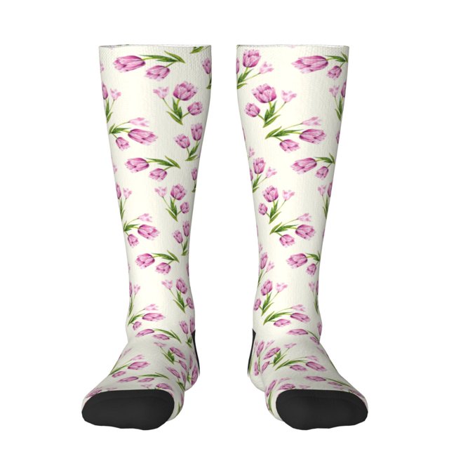 Gaeub Chaussettes Design Imprimé Tulipes Chaussettes Hautes Extensibles pour Hommes Femmes Adolescents, Chaussettes de Softball Soccer pour Randonnée, Sport