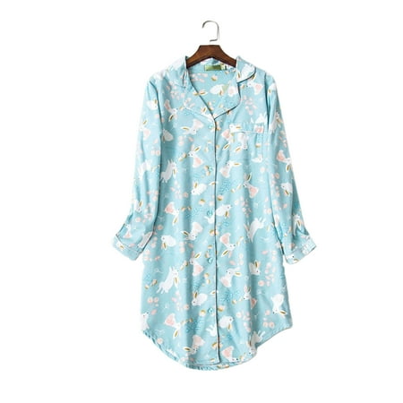 

YMH Nightdress Plus Size Lightweight Cotton Long Sleeve Nightgown for Summer