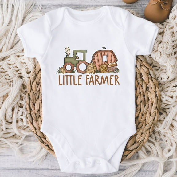Little Farmer Baby Bodysuit, Tractor And Barn Baby Bodysuit, Farm Baby, Country Future Farmer Newborn Gift, Baby Boy Girl Cute Baby Onesie, BABY BODYSUIT LAT 4424