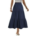 thumbnail image 3 of cocolona Skirts for Women Casual Summer Elastic Waist Drawstring Flowy Long Skirts Fashion Solid Color Beach Vacation A Line Maxi Skirts Navy XXL, 3 of 5
