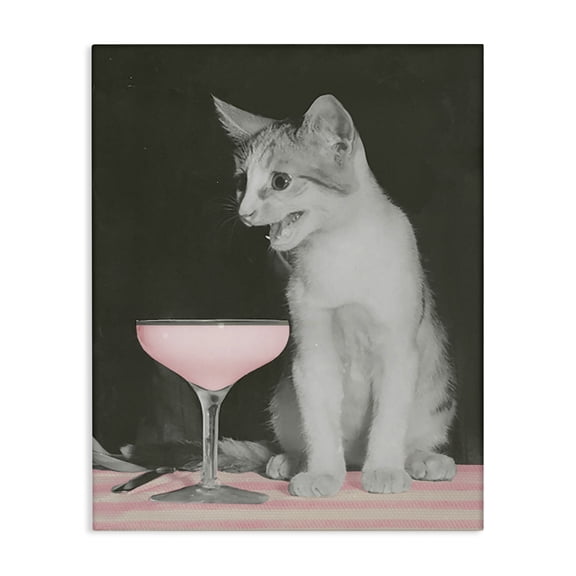 Stupell Industries Traditional Cat & Pink Drink Canvas Art, 16 x 20, by Lil' Rue
