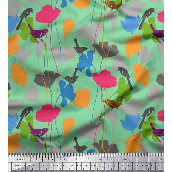 Soimoi Cotton Duck Fabric Bird & Floral Artistic Print Fabric by the Yard 42 Inch Wide