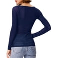 thumbnail image 4 of WULMLEO Womens Sheer Mesh Tops Shirts, Long Sleeve Mock Neck See-Through Slim Ladies Blouse T-Shirt Clubwear Dark Blue 2XL, 4 of 9
