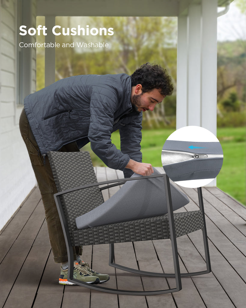 3-Piece Outdoor L-Shaped PE Wicker Conversation Set, All-Weather Waterproof Patio Furniture with Thick Cushions & Tempered Glass Coffee Table, Ideal for Backyard Porch Balcony Poolside - Grey