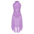 thumbnail image 6 of iiniim Women's Lyrical Dance Dress Halter Sleeveless Mesh Tulle High Low Skirt Leotard Modern Contemporary Dancewear Light Purple XL, 6 of 7