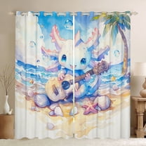 Manfei Cute Blue Axolotl Blackout Curtains Set of 2 (52x84 Each) for Teen, Cartoon Guitar Music Window Curtains, Beach Ocean Curtains and Drapes, Curtains Blackout Bedroom Decor