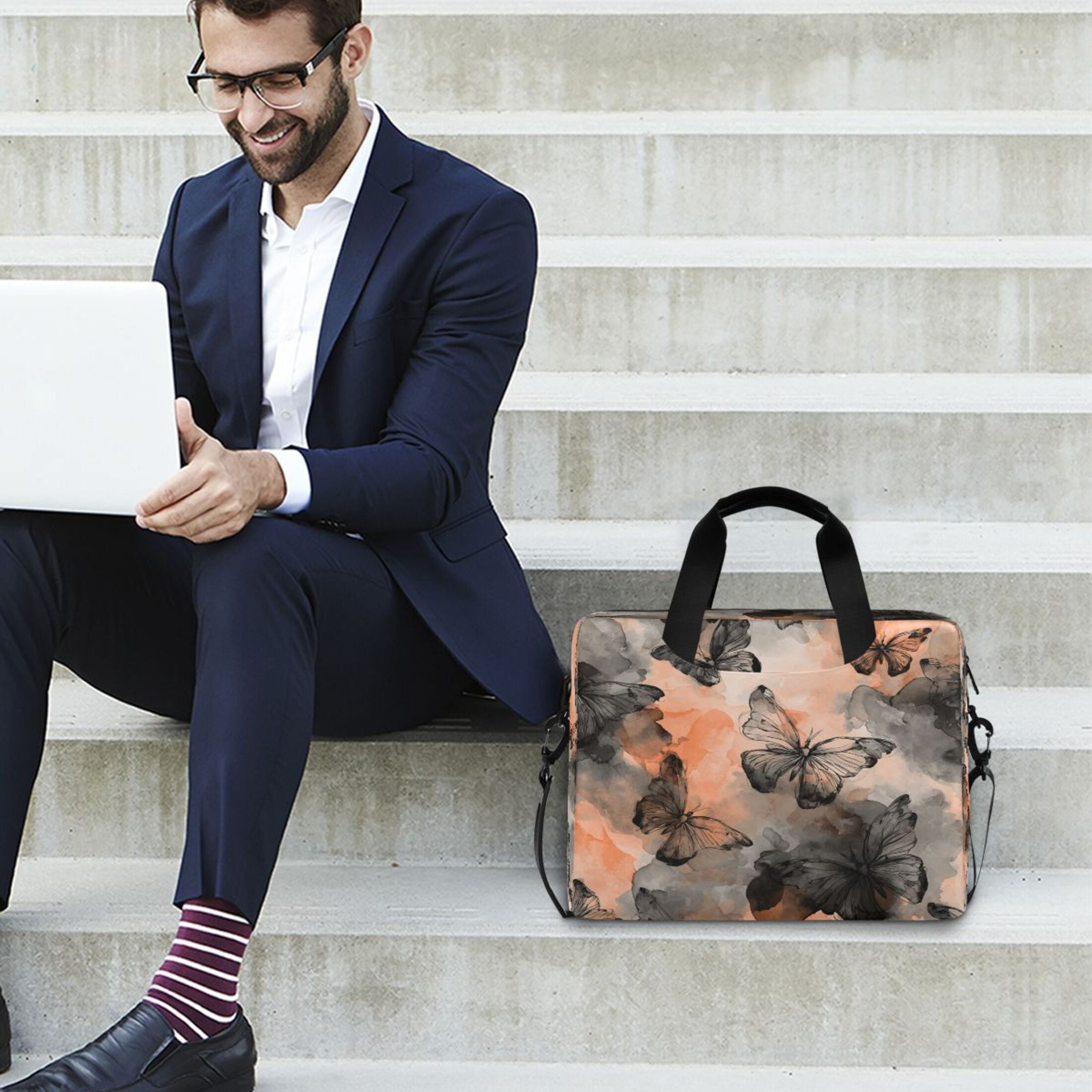 Laptop Bag Laptop Briefcase 15.7 x 3 x 11.8 Inches Laptop Bag Briefcases Laptop Storage Travel Laptop Bag Work Laptop Bag Grey Butterfly
