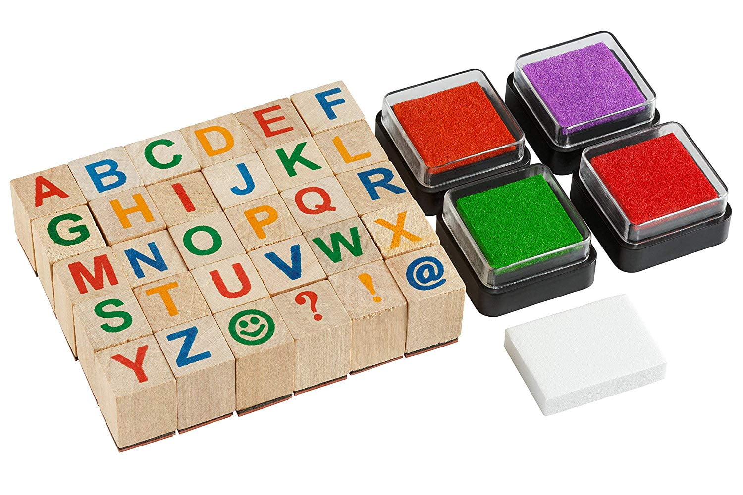Set of 70 Letter Stamps Includes 26 Capital Letters 10 numbers and 8 Symbols Wood Alphabet Stamps are Fun for Kids and Adults! Each Letter Stamp is Natural Wood and Rubber BluPaon Alphabet Stamps 26 Lowercase Letters