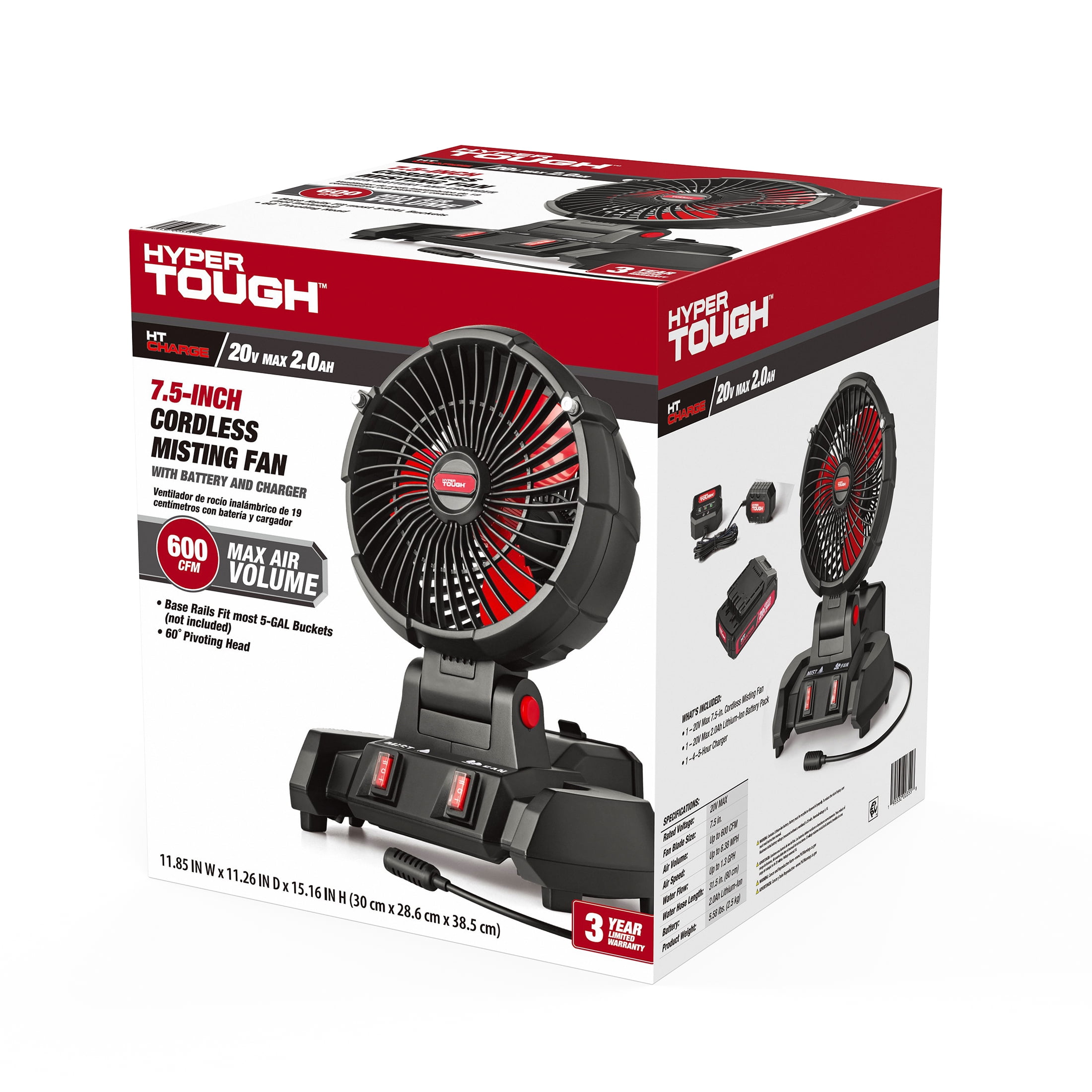 Hyper Tough 20V 7.5 in Cordless Misting Fan Kit with 2.0Ah Lithium-Ion Battery and Charger