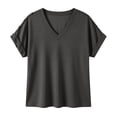 thumbnail image 4 of ClodeEU Women's V Neck Short Sleeve Button Top ,Solid Color Casual Loose Blouse Dark Gray,Womens Plus L, 4 of 7