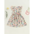 thumbnail image 2 of EYIIYE Robe Midi d'Été pour Petite Fille 1T-8T, Robe Trapèze à Manches Volantées pour Tout-Petit, Imprimé Floral, Col Rond, Robe Décontractée, Col Rond, Robe de Princesse à Fleurs pour Fête, Mode pour Enfants, Vêtements Mignons pour les Vacances, 2 of 6