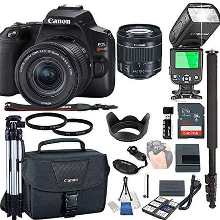 Canon EOS Rebel SL3 with 18-55mm f/4-5.6 is STM + 32GB Memory + Camera Bag + TTL Speed Light + Pro Filters (21pc
