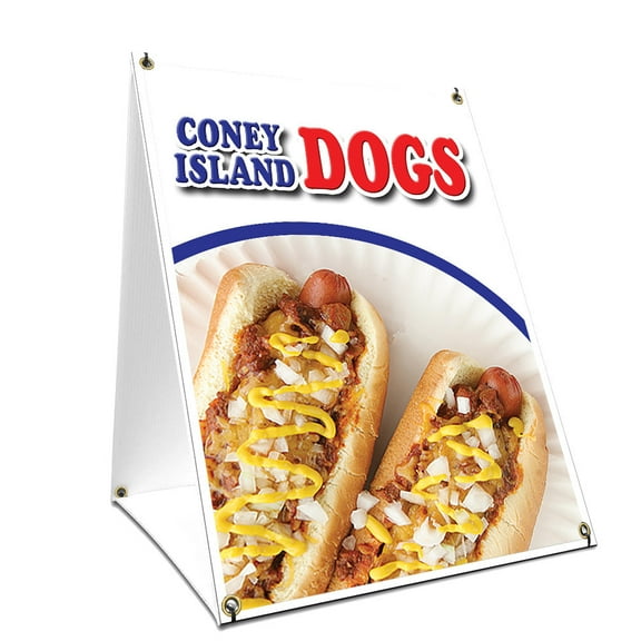 A-frame Sidewalk Coney Island Dogs Sign With Graphics On Each Side | 24" X 36" Print Size