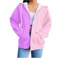 thumbnail image 3 of BiZtdJrK Color Block Sweatshirts for Women Zip Up Long Sleeve Drawstring Hoodies with Pockets Fall Winter Oversized Athletic Coat Purple L, 3 of 6