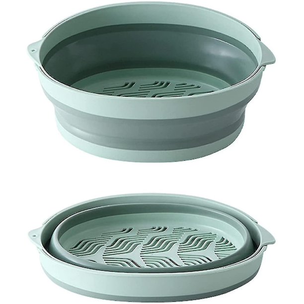 Juego de coladores de frutas de silicona plegables 2 en 1 para cuencos grandes, verde