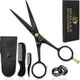 thumbnail image 2 of DEMAXA 5" Professional Beard Mustache Scissors with 1 Mustache Comb, 1 Beard Comb & Soft Pouch â€“ Prefect Beard Trimming Scissors for All Facial Hair Scissors â€“ Grooming Scissors Men (Black), 2 of 4