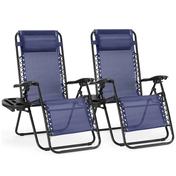 2-Pack Zero Gravity Lounge Chairs, Folding Adjustable Recliners with Pillow & Cup Holder for Outdoor Patio, Pool, Beach, Blue