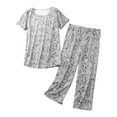 thumbnail image 2 of WCJM Gray Women's Cotton Pajama Set Cute 2 Piece Set Comfy Summer V Neck Short Sleeve Shirt Capri Sleepwear, 2 of 3