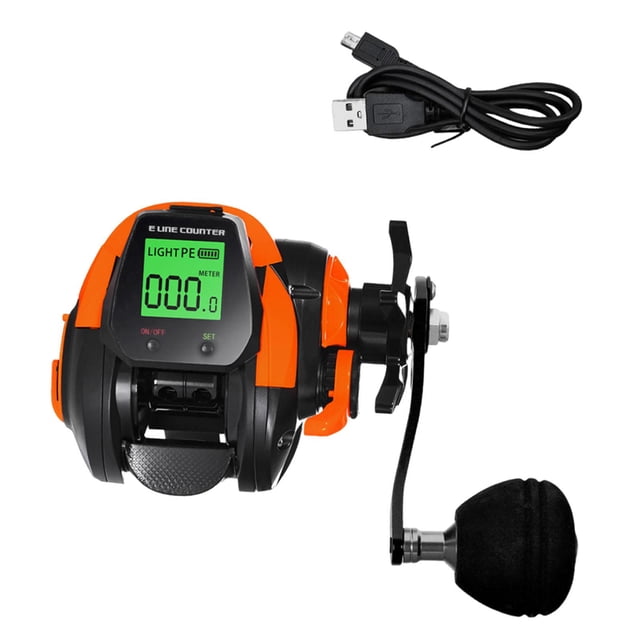 Carrete de pesca con asistencia eléctrica, recargable por USB, para aguas profundas, arrastre de 10 kg, función de memoria de profundidad, resistente Mano derecha naranja