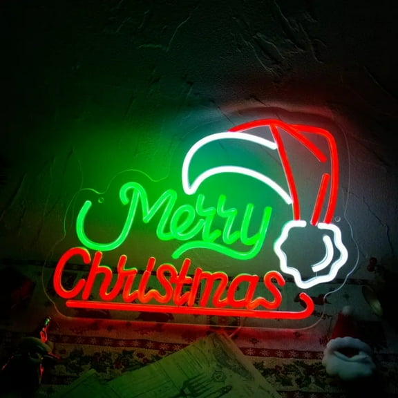 UPONRAY Merry Christmas Neon Signs, 15.3"*10.6" Dimmable & USB-Powered LED Neon Light, Stylish Wall Decor for Christmas Tree, Bed Room, Living Room, Party, Bar